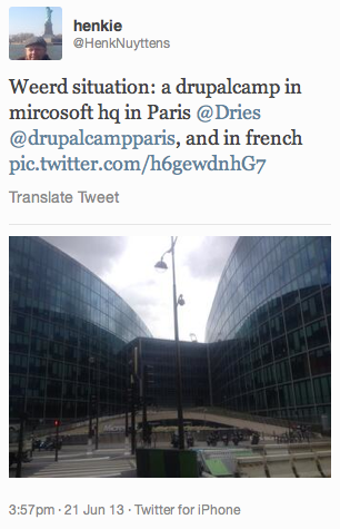 Tweet de henkie : le lieu du Drupalcamp Paris